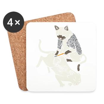 Artiste de tatouage cadeau d'amant de chat Irezumi Tig - Dessous de verre (lot de 4) - blanc - Devant