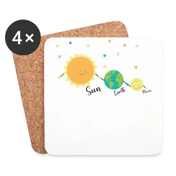 Planète amis soleil terre lune - Dessous de verre (lot de 4) - blanc - Devant