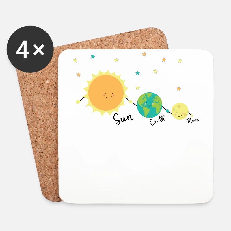 Planet Freunde Sonne Erde Mond - Untersetzer (4er-Set) - Weiß