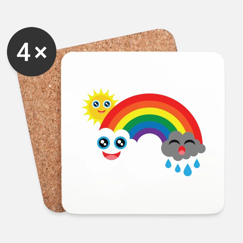 Clouds laugh and cry with sun in the rainbow - Coasters (set of 4) - white
