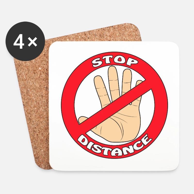 Hand Stop Schild Streifen STOP DISTANCE - Untersetzer (4er-Set) - Weiß