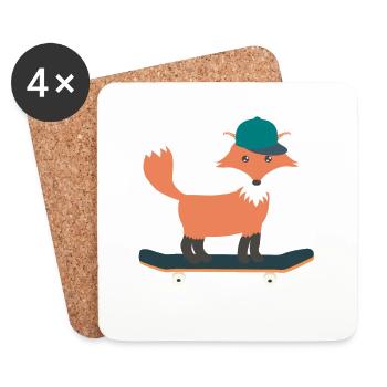 Skateboard Skater Fuchs - Untersetzer (4er-Set) - Weiß - Vorne