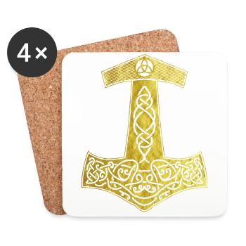 Goldener Thor Hammer Nordisches Design Geschenk - Untersetzer (4er-Set) - Weiß - Vorne
