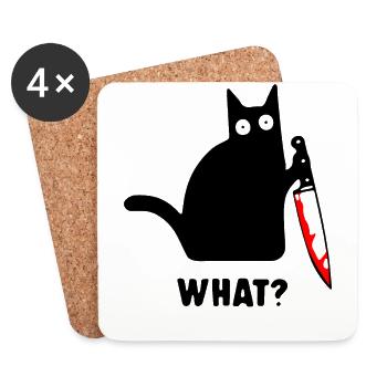Quel chat effrayant avec un couteau à la main - Dessous de verre (lot de 4) - blanc - Devant