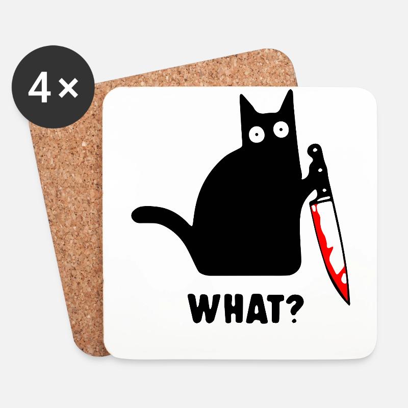 What Scary Katze mit Messer in der Hand - Untersetzer (4er-Set) - Weiß