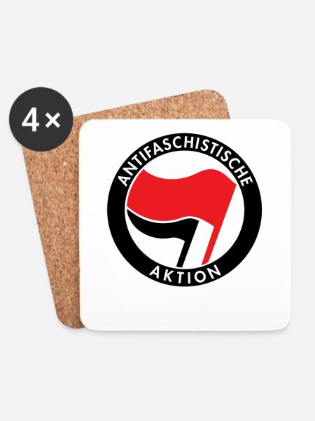 Antifaschistische Aktion, Antifa Logo, Flaggen - Untersetzer (4er-Set) - Weiß