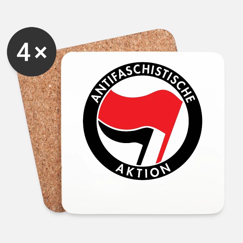 Azione Antifacista, Logo Antifa, Bandiere - Sottobicchieri (set da 4 pezzi) - bianco