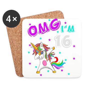 OMG I'm 16 Lustige Einhorn Unicorn Geburtstagsidee - Untersetzer (4er-Set) - Weiß - Vorne