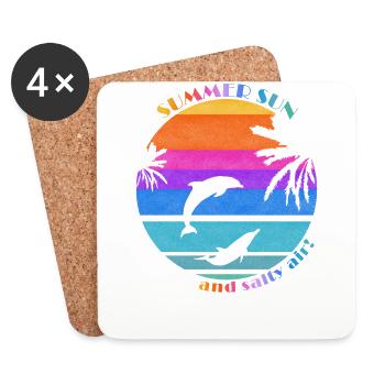Retro-Vintage-Geschenk der Sommersonnenpalmen-Delfine - Untersetzer (4er-Set) - Weiß - Vorne