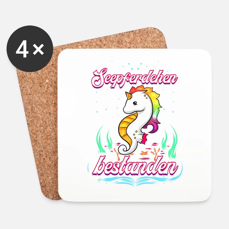 Kinder Seepferdchen Einhorn Frühschwimmer Erfolg - Untersetzer (4er-Set) - Weiß