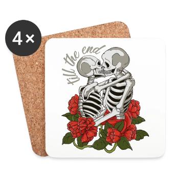 Totenkopf, Rosen, Sugar Skull, till the end - Untersetzer (4er-Set) - Weiß - Vorne