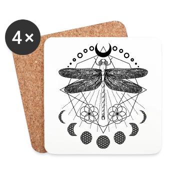 Dragonfly vintage boho tattoo with flower of life - Coasters (set of 4) - white - Front