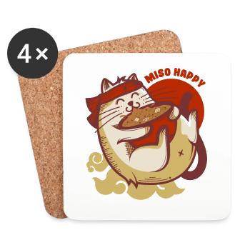 Miso Happy Cats Ramen Japanese Noodles Kittens - Coasters (set of 4) - white - Front