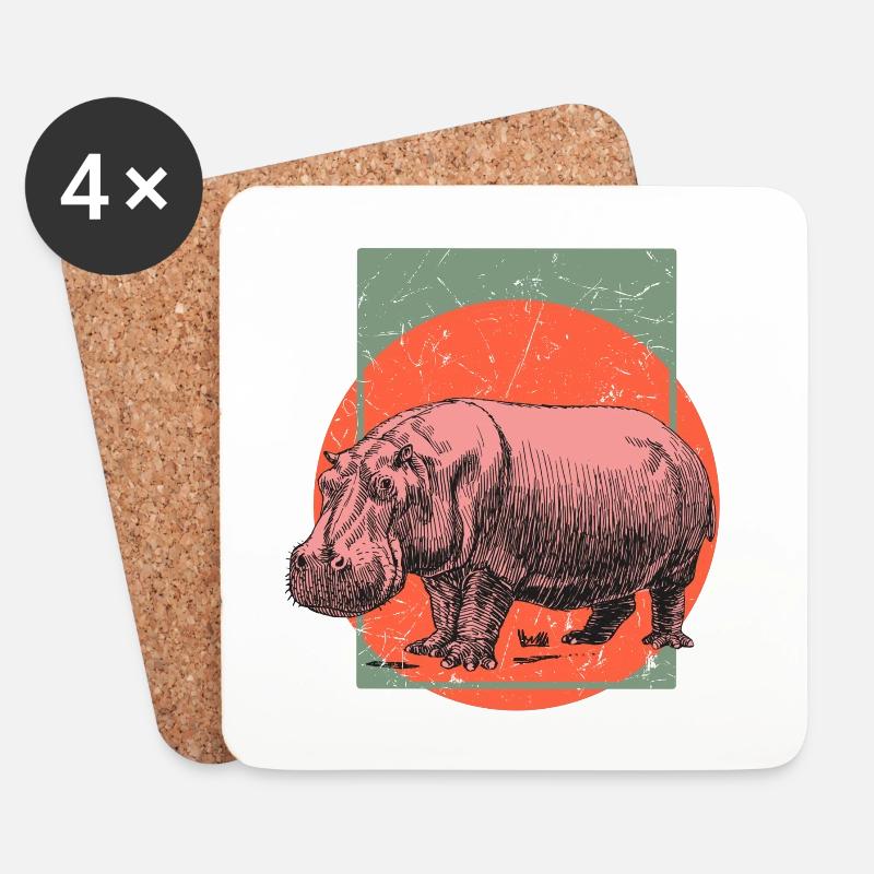 Nilpferd Happy Hippo - Untersetzer (4er-Set) - Weiß