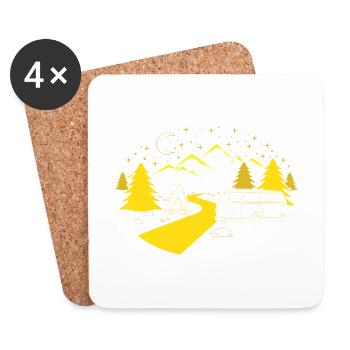 Camping Trailer-Happy Camper-Nature Lover - Coasters (set of 4) - white - Front