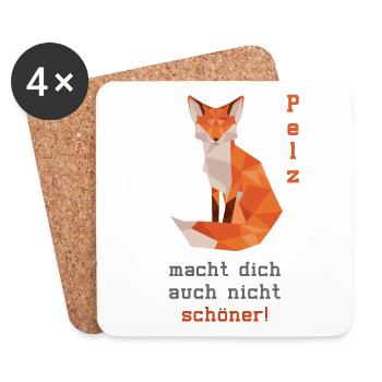 Gegen Pelz, Fuchs, Fuchsschwanz - Untersetzer (4er-Set) - Weiß - Vorne