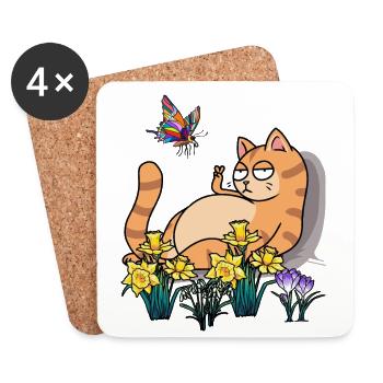 Natur Katze Sommer Urlaub Pause Blumen Naturfreund - Untersetzer (4er-Set) - Weiß - Vorne