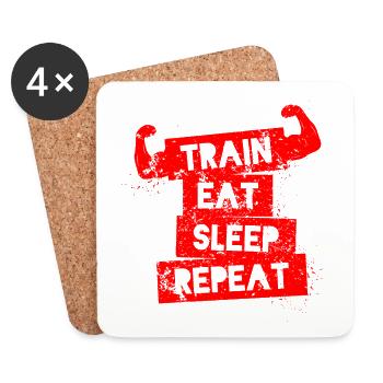 Train, Eat, Sleep, Repeat, sport, muscles - Dessous de verre (lot de 4) - blanc - Devant