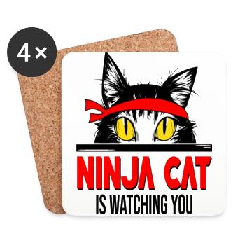 Ninja Cat is Watching you | Katzen Maine Coon - Untersetzer (4er-Set) - Weiß - Vorne