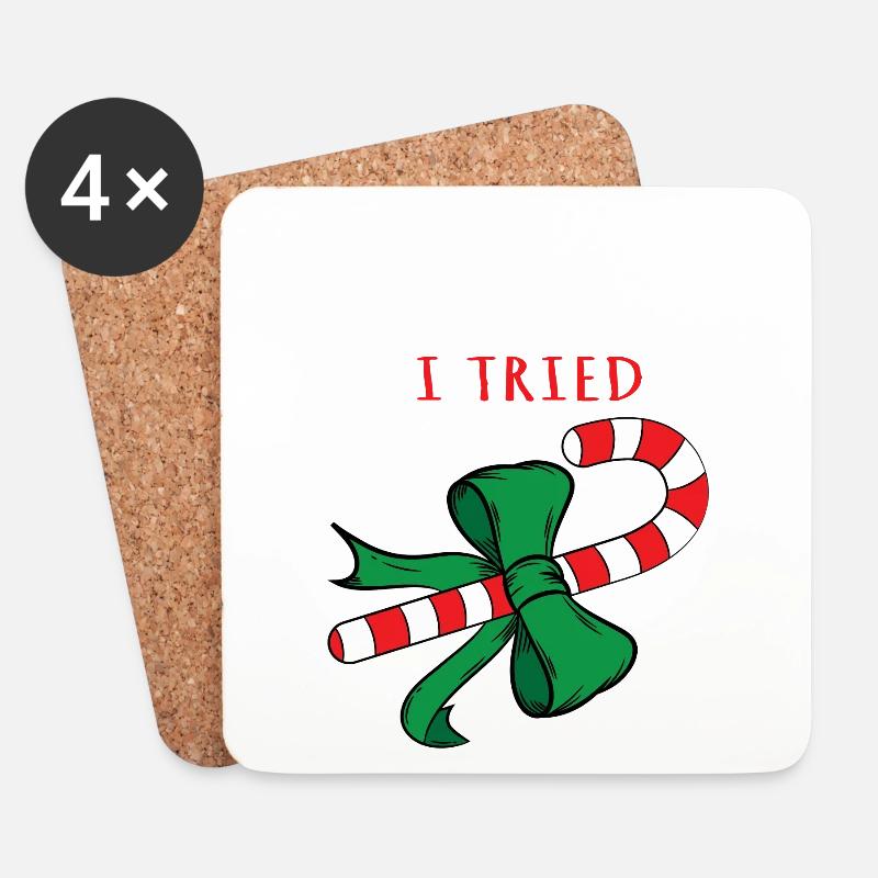 Christmas Candy Cane Gift Design - I Tried Checkli - Untersetzer (4er-Set) - Weiß