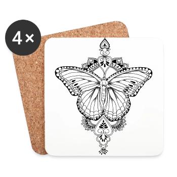 Butterfly mandala style line work - Coasters (set of 4) - white - Front