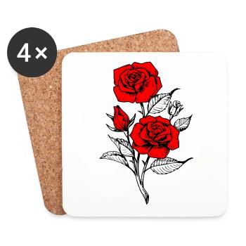Tatouage de roses rouges - Dessous de verre (lot de 4) - blanc - Devant