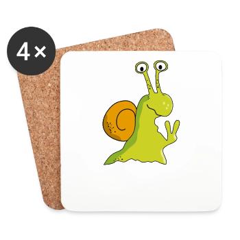 Lustige Schnecke mit Statement: Peace, Frieden - Untersetzer (4er-Set) - Weiß - Vorne