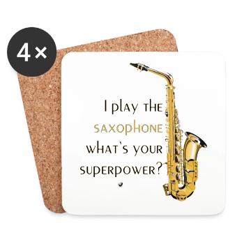 Saxophone Abbildung mit Inschrift - Untersetzer (4er-Set) - Weiß - Vorne