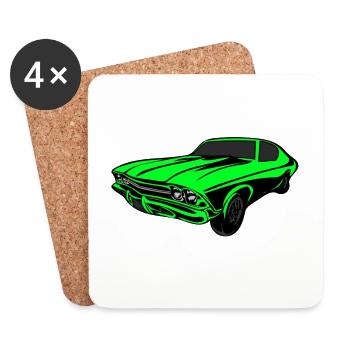 Neon Green Race Car - Coasters (set of 4) - white - Front