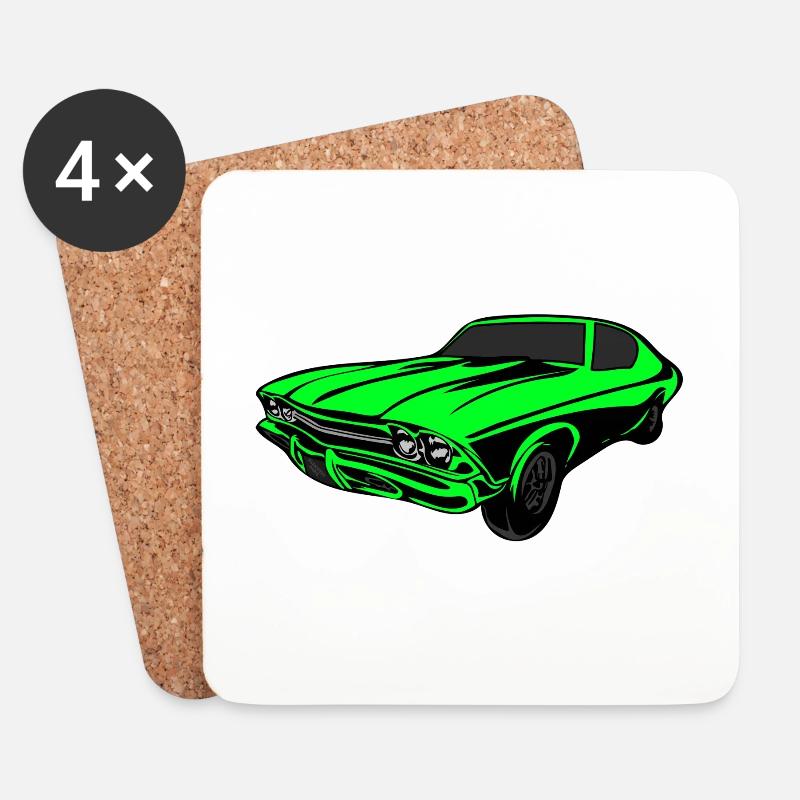 Neongrüner Rennwagen - Untersetzer (4er-Set) - Weiß