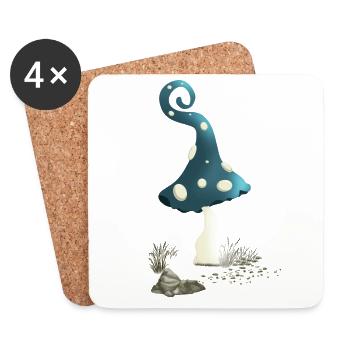 Champignon magique avec bonnet de lutin - Dessous de verre (lot de 4) - blanc - Devant