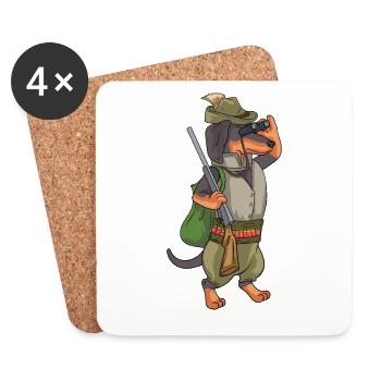 Conception de chasse habillée de teckel pour un chasseur - Dessous de verre (lot de 4) - blanc - Devant