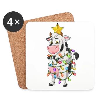 Kuh Weihnachten Weihnachtsbaum Weihnachtsmütze Lus - Untersetzer (4er-Set) - Weiß - Vorne