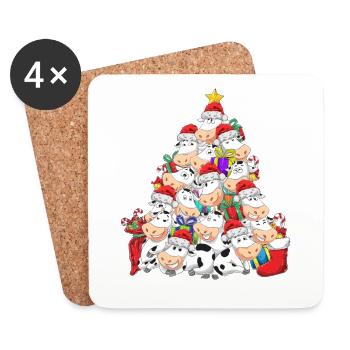 Kuh Weihnachten Weihnachtsbaum Weihnachtsmütze Lus - Untersetzer (4er-Set) - Weiß - Vorne