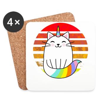 Coucher de soleil arc-en-ciel chat licorne - Dessous de verre (lot de 4) - blanc - Devant
