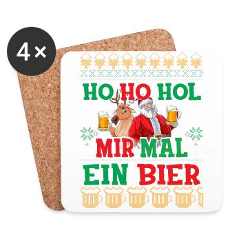 Ho Ho Hol Mir Mal Ein Bier Weihnachten Lustig Ugly - Untersetzer (4er-Set) - Weiß - Vorne