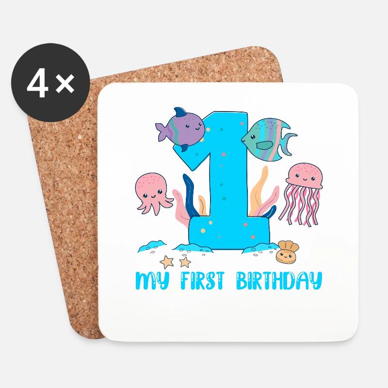 Geburtstag Baby - 1. Geburtstag Ozean - Untersetzer (4er-Set) - Weiß