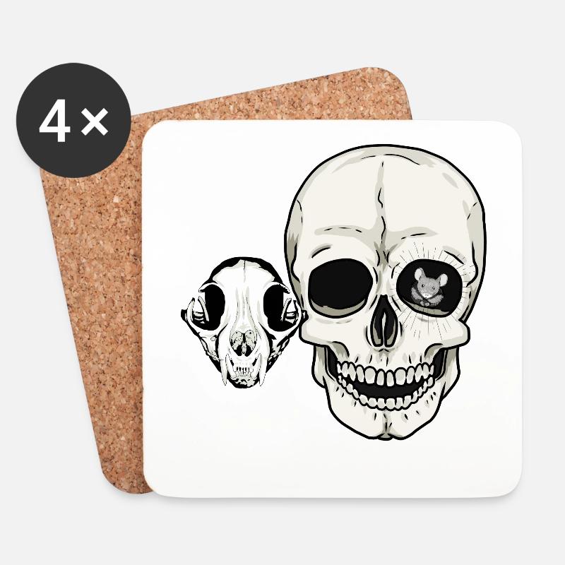 Halloween Knochen Totenkopf Katze Mensch Maus - Untersetzer (4er-Set) - Weiß