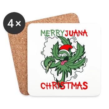 Christmas Marijuana Stoned Cannabis Leaf - Coasters (set of 4) - white - Front