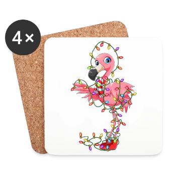 Flamant rose cadeau de Noël Flamant rose - Dessous de verre (lot de 4) - blanc - Devant