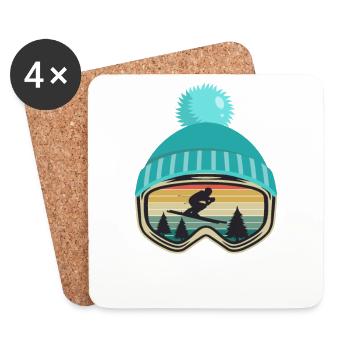 Ski Skieur Apres Ski Funny Gift - Dessous de verre (lot de 4) - blanc - Devant