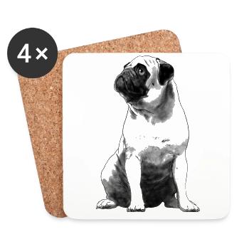 Sitzender Mops Hund - Untersetzer (4er-Set) - Weiß - Vorne
