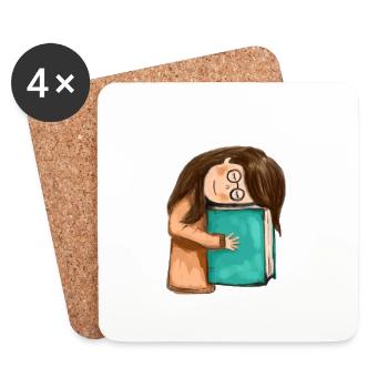 Livre, livres, petite fille avec un livre - Dessous de verre (lot de 4) - blanc - Devant