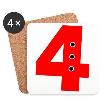 Numéro 4 rouge - Dessous de verre (lot de 4) - blanc - Devant