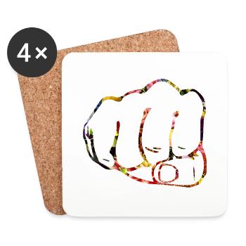 fist colorful edge subtle flowers fight art grunge - Coasters (set of 4) - white - Front