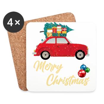 Merry Christmas car in quarantine Shirt gift funn - Dessous de verre (lot de 4) - blanc - Devant