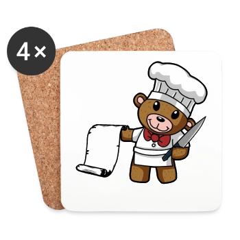Koch Küche Restaurant Gourmet Koch Köche Teddy - Untersetzer (4er-Set) - Weiß - Vorne