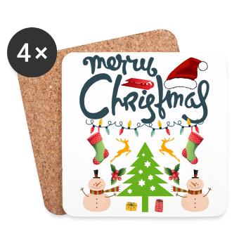 Frohe Weihnachten, Frohe Weihnachten, Frohe Weihnachten - Untersetzer (4er-Set) - Weiß - Vorne