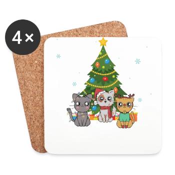 Weihnachtsbaum katze niedlich kawaii animierte Geschenk - Untersetzer (4er-Set) - Weiß - Vorne