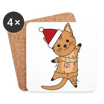 Cat fur nose Christmas fairy lights cute animals - Coasters (set of 4) - white - Front
